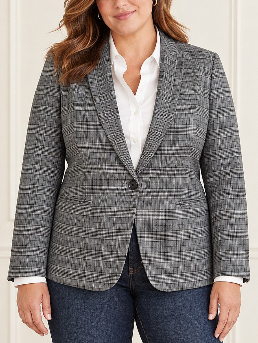 J. Crew Factory Glen Plaid One Button Blazer Gray Size 16 Preppy Office Academia